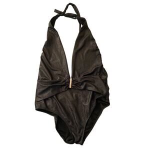 Victoria's Secret Women's Swimsuit Size L Black Glitter Deep V NWOT